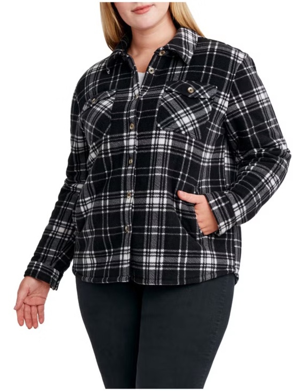 Plus-Size Black & White Plaid Utility Shacket